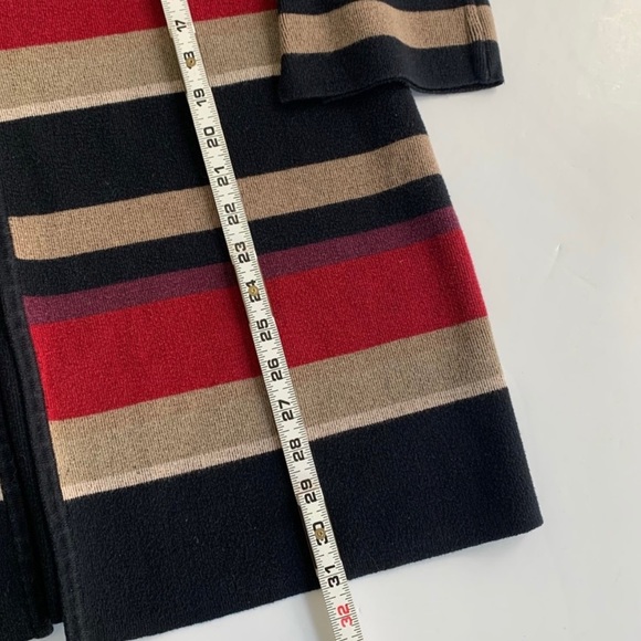 Chico’s 2 Black, Tan and Red Striped Long Sweater Jacket - Picture 4 of 9